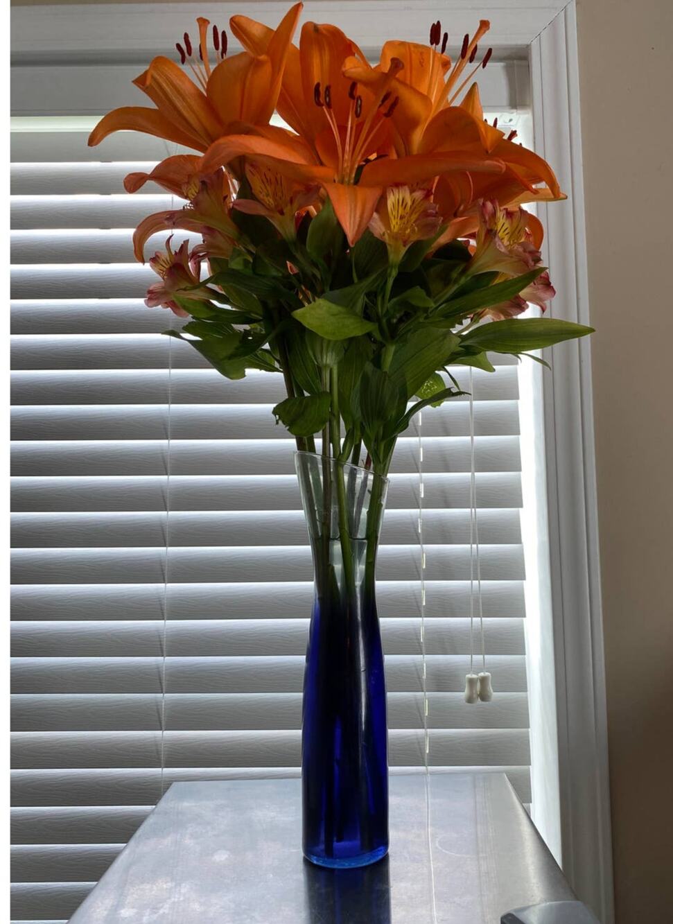 Vintage vase, slim line blue and clear, made in Spain, Ecoglass